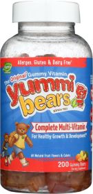 YUMMI BEARS: Complete Multi-Vitamin All Natural Fruit Flavors & Colors, 200 Gummy Bears