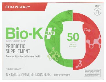 BIO K PLUS: Fermented Dairy Probiotic Strawberry 12 Pack, 42 oz