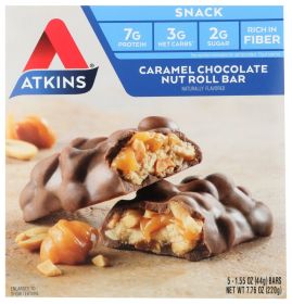 ATKINS: Snack Bar Caramel Chocolate Nut Roll (5x1.6oz bars), 8 oz