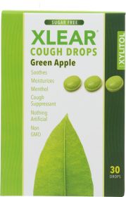 XLEAR: Green Apple Sugar Free Cough Drops, 30 pc