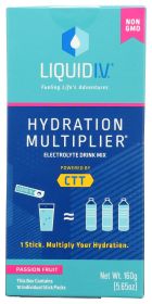 LIQUID IV: Hydration Multiplier Passion Fruit Electrolyte Drink Mix 10 Count Sticks, 5.65 oz