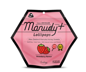 MANUDY: Manuka Honey Sweets Lollipops Strawberry Flavour, 1 bg